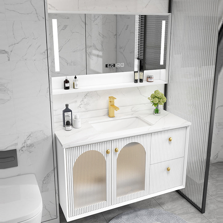 Waterproof Bathroom Vanity Rectangle Single Sink Wood Frame Wall-Mounted Drawers Vanity