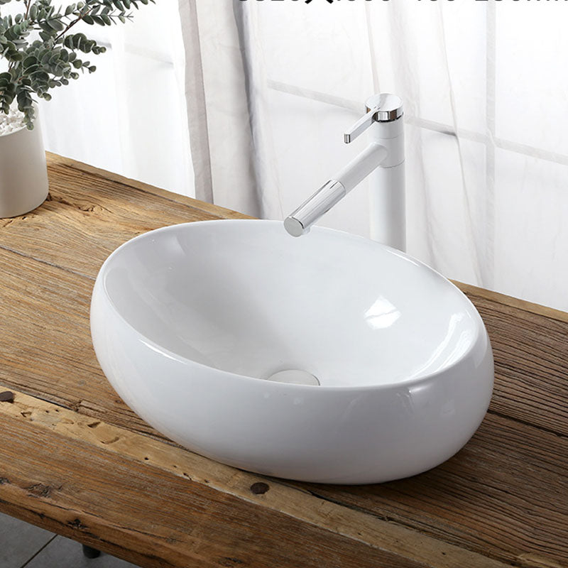 Modern Vessel Bathroom Sink Rectangular Porcelain Drain Vessel Sink(Not Included Faucet)