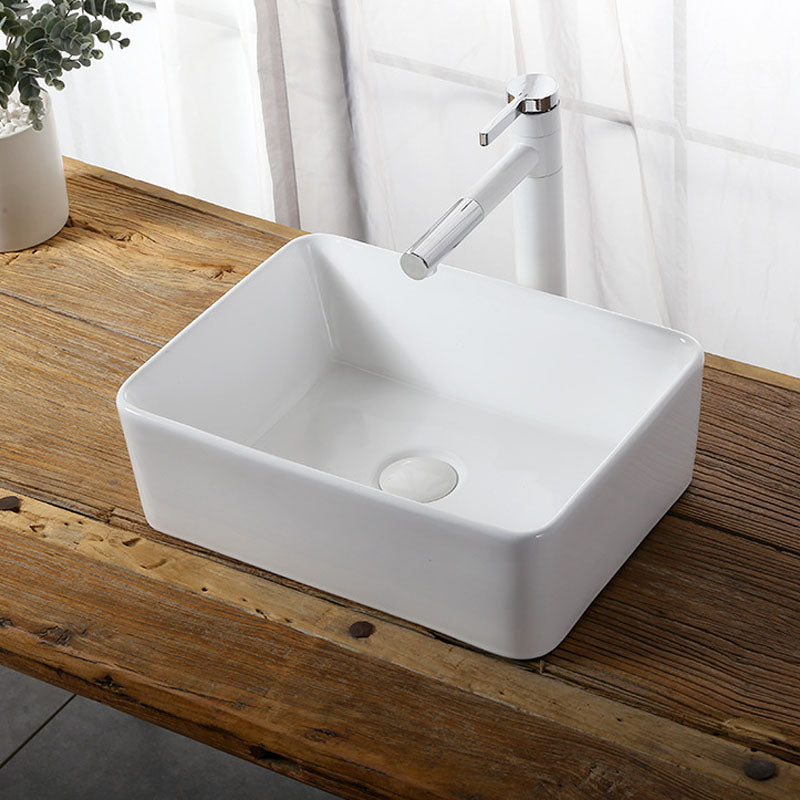 Modern Vessel Bathroom Sink Rectangular Porcelain Drain Vessel Sink(Not Included Faucet)