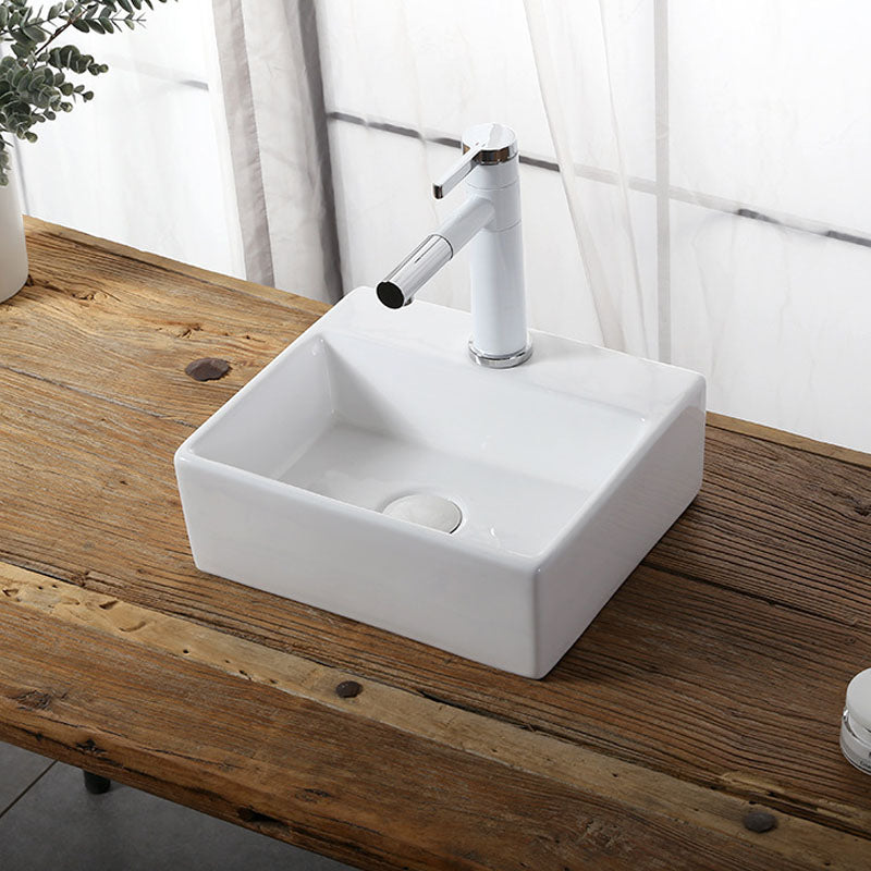Modern Vessel Bathroom Sink Rectangular Porcelain Drain Vessel Sink(Not Included Faucet)