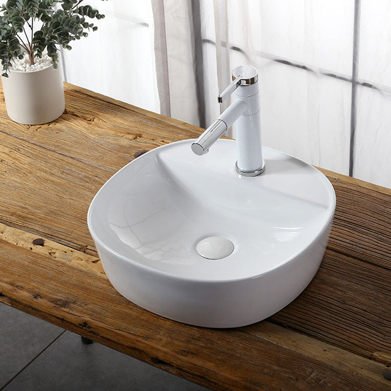 Modern Vessel Bathroom Sink Rectangular Porcelain Drain Vessel Sink(Not Included Faucet)