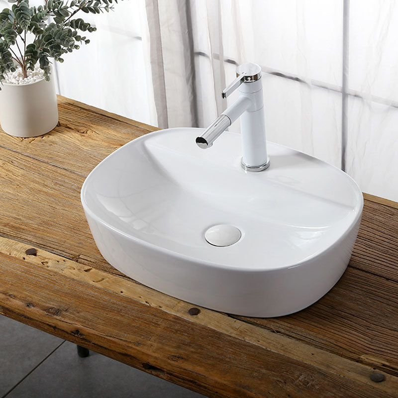 Modern Vessel Bathroom Sink Rectangular Porcelain Drain Vessel Sink(Not Included Faucet)