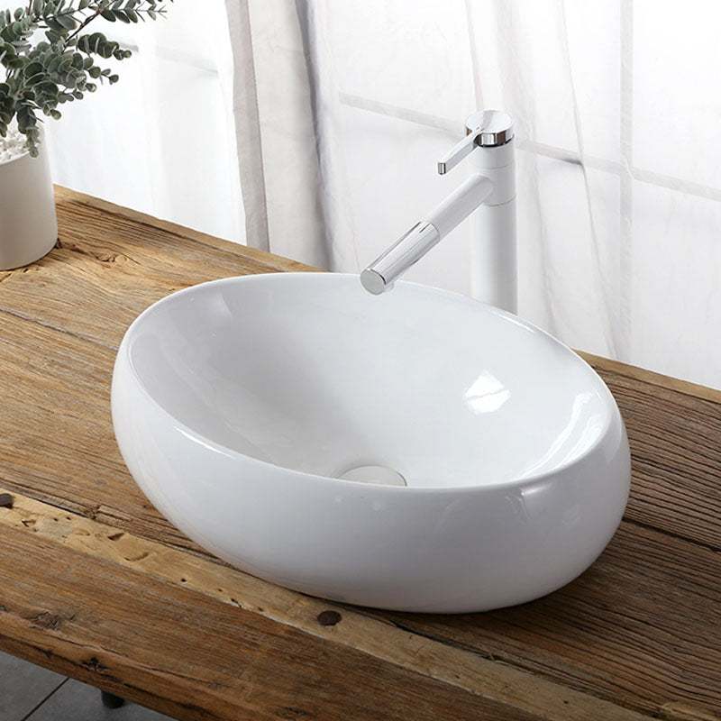 Modern Vessel Bathroom Sink Rectangular Porcelain Drain Vessel Sink(Not Included Faucet)