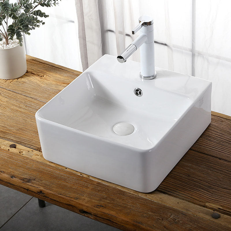 Modern Vessel Bathroom Sink Rectangular Porcelain Drain Vessel Sink(Not Included Faucet)