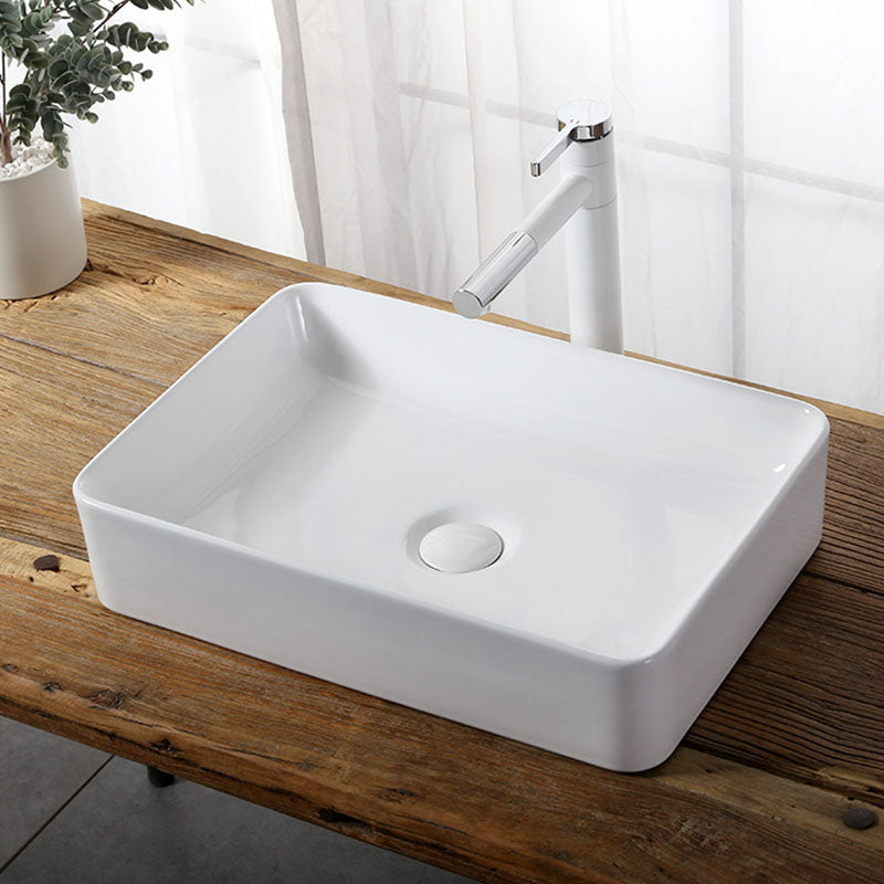 Modern Vessel Bathroom Sink Rectangular Porcelain Drain Vessel Sink(Not Included Faucet)
