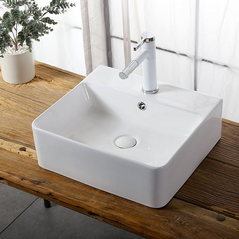 Modern Vessel Bathroom Sink Rectangular Porcelain Drain Vessel Sink(Not Included Faucet)