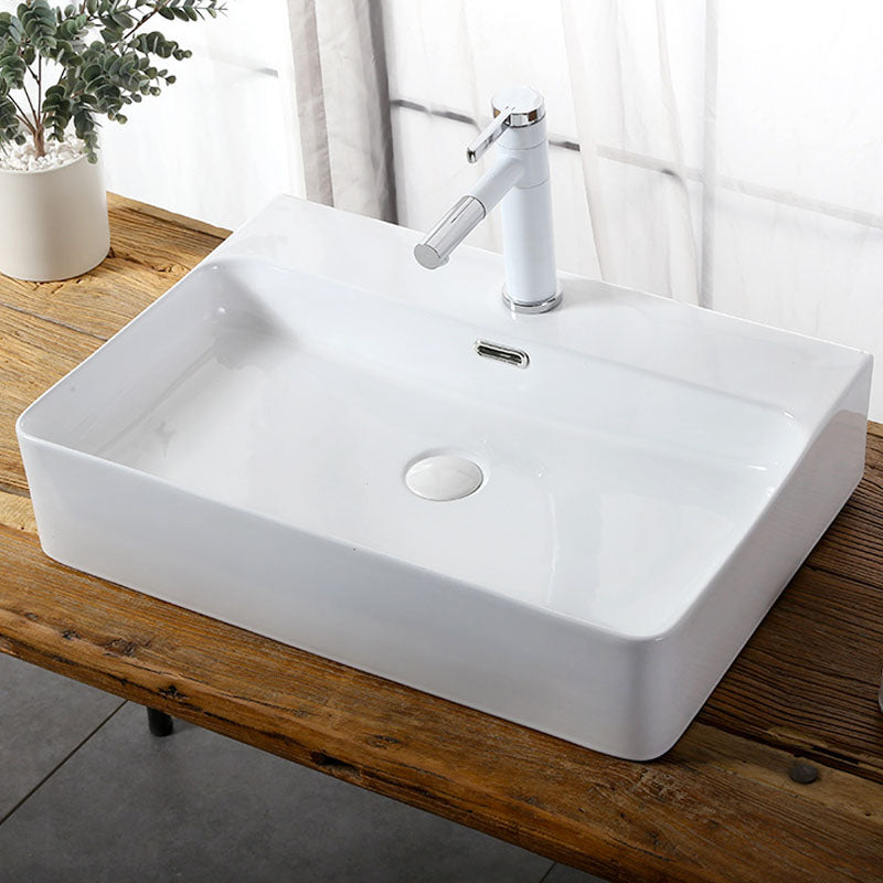 Modern Vessel Bathroom Sink Rectangular Porcelain Drain Vessel Sink(Not Included Faucet)