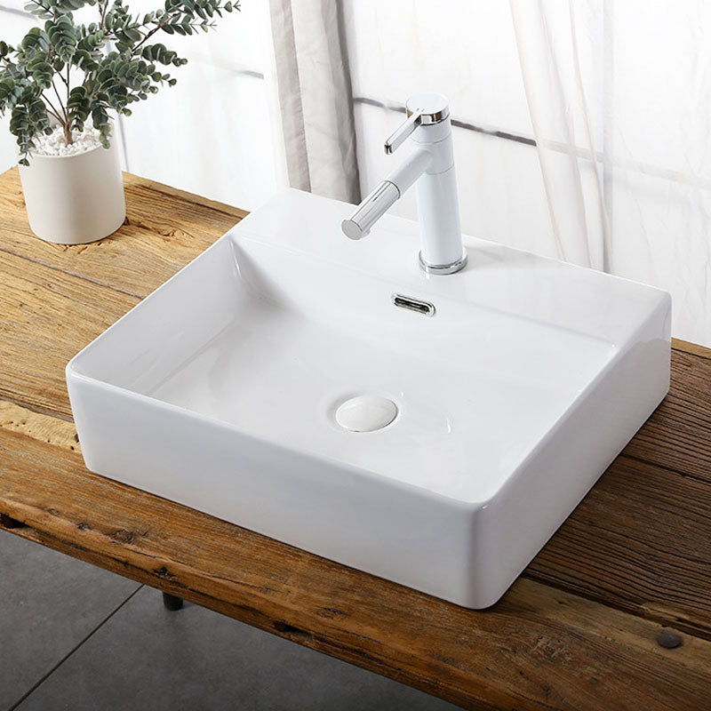 Modern Vessel Bathroom Sink Rectangular Porcelain Drain Vessel Sink(Not Included Faucet)