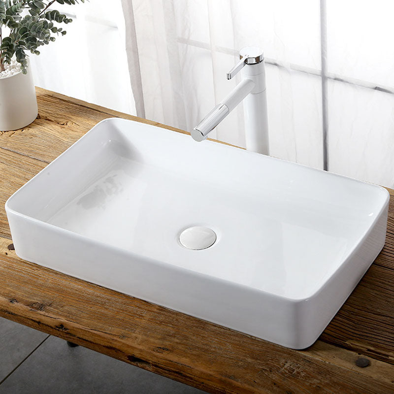 Modern Vessel Bathroom Sink Rectangular Porcelain Drain Vessel Sink(Not Included Faucet)