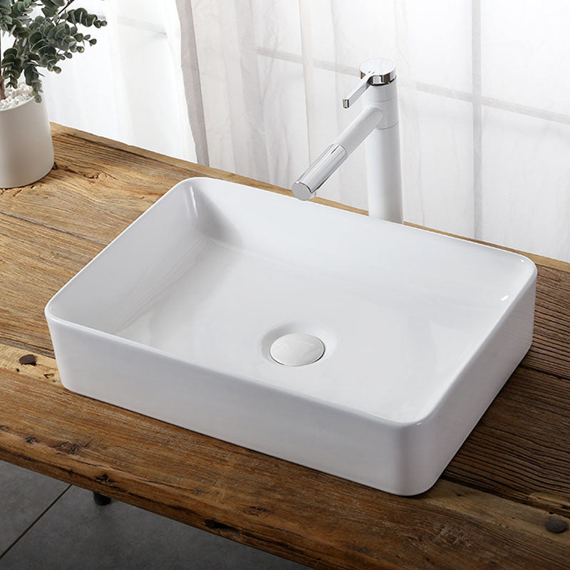 Modern Vessel Bathroom Sink Rectangular Porcelain Drain Vessel Sink(Not Included Faucet)