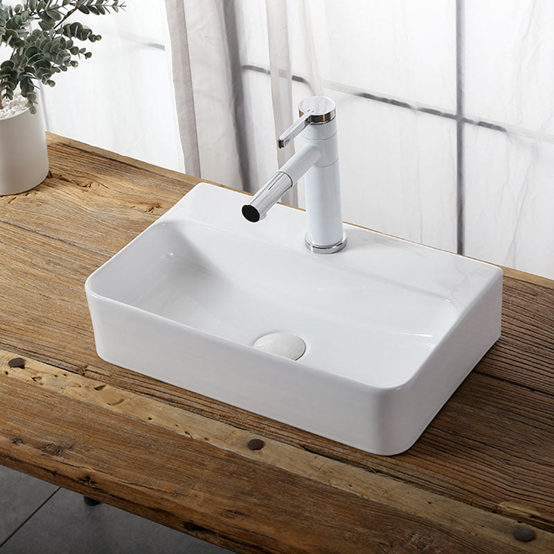 Modern Vessel Bathroom Sink Rectangular Porcelain Drain Vessel Sink(Not Included Faucet)