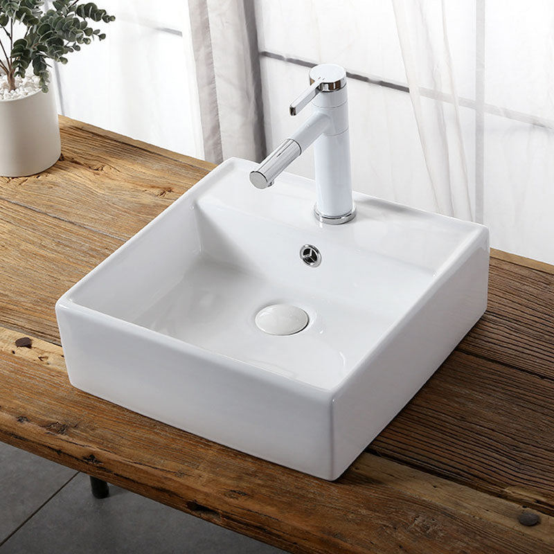 Modern Vessel Bathroom Sink Rectangular Porcelain Drain Vessel Sink(Not Included Faucet)