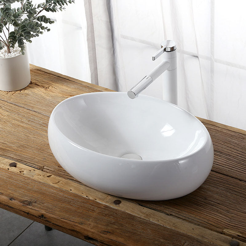 Modern Vessel Bathroom Sink Rectangular Porcelain Drain Vessel Sink(Not Included Faucet)