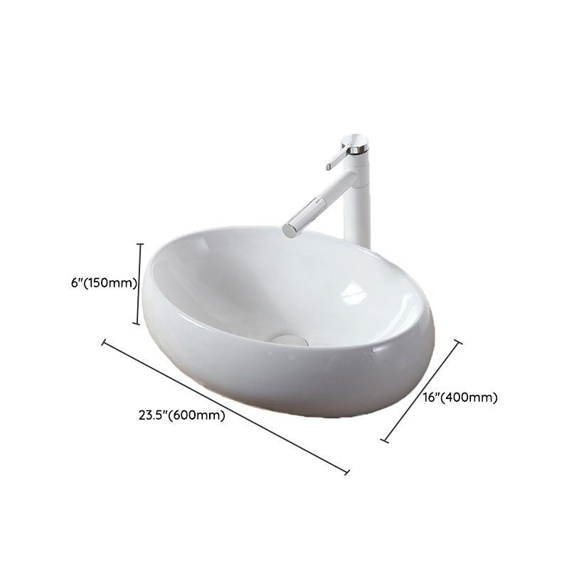 Modern Vessel Bathroom Sink Rectangular Porcelain Drain Vessel Sink(Not Included Faucet)