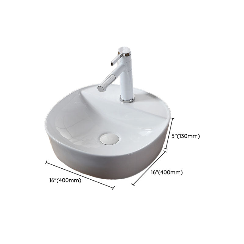 Modern Vessel Bathroom Sink Rectangular Porcelain Drain Vessel Sink(Not Included Faucet)