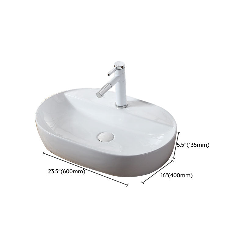 Modern Vessel Bathroom Sink Rectangular Porcelain Drain Vessel Sink(Not Included Faucet)
