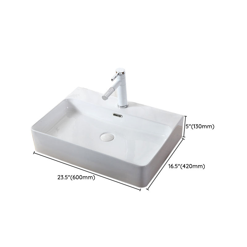 Modern Vessel Bathroom Sink Rectangular Porcelain Drain Vessel Sink(Not Included Faucet)