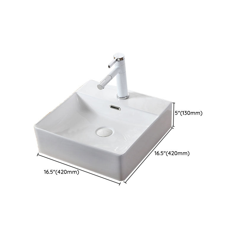 Modern Vessel Bathroom Sink Rectangular Porcelain Drain Vessel Sink(Not Included Faucet)