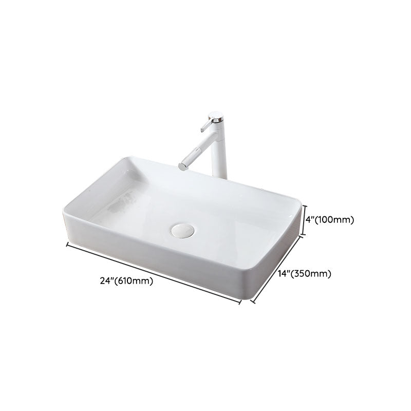 Modern Vessel Bathroom Sink Rectangular Porcelain Drain Vessel Sink(Not Included Faucet)