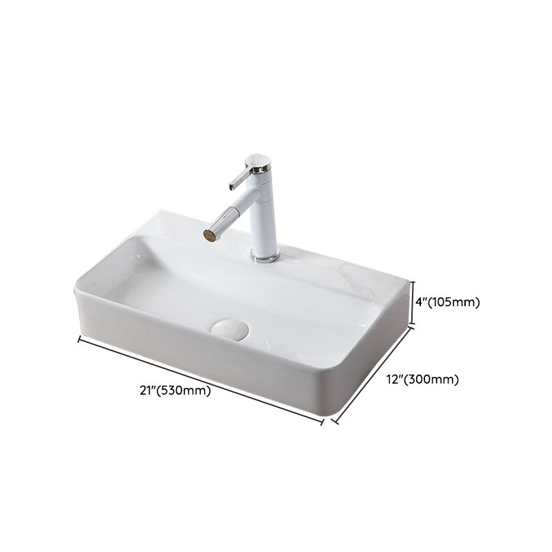 Modern Vessel Bathroom Sink Rectangular Porcelain Drain Vessel Sink(Not Included Faucet)