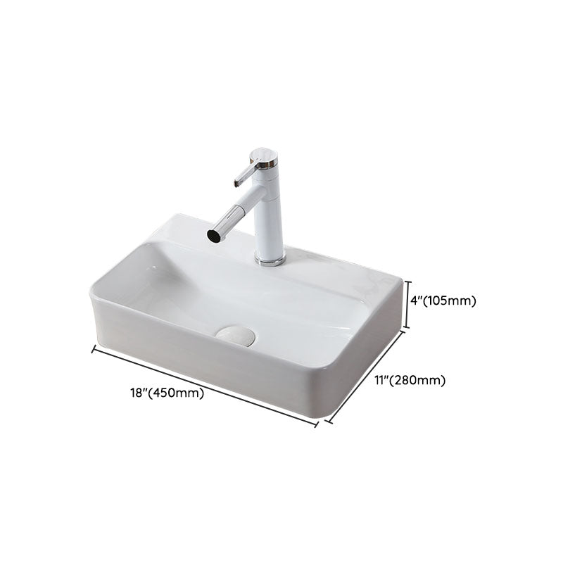 Modern Vessel Bathroom Sink Rectangular Porcelain Drain Vessel Sink(Not Included Faucet)
