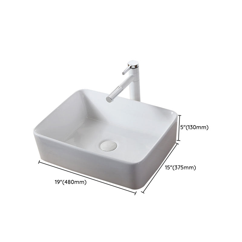 Modern Vessel Bathroom Sink Rectangular Porcelain Drain Vessel Sink(Not Included Faucet)