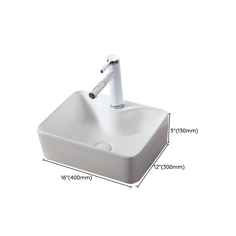 Modern Vessel Bathroom Sink Rectangular Porcelain Drain Vessel Sink(Not Included Faucet)