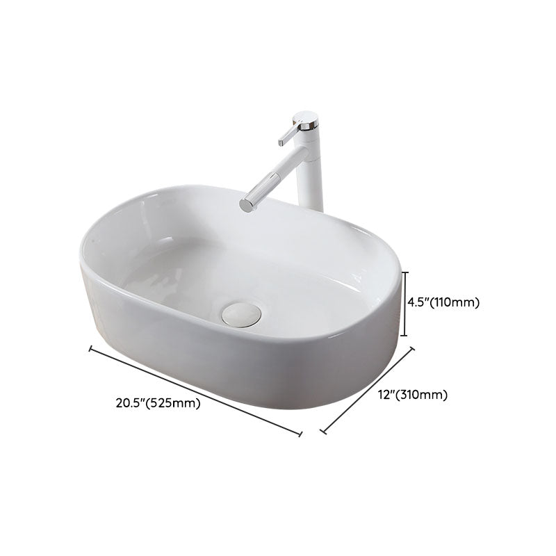 Modern Vessel Bathroom Sink Rectangular Porcelain Drain Vessel Sink(Not Included Faucet)
