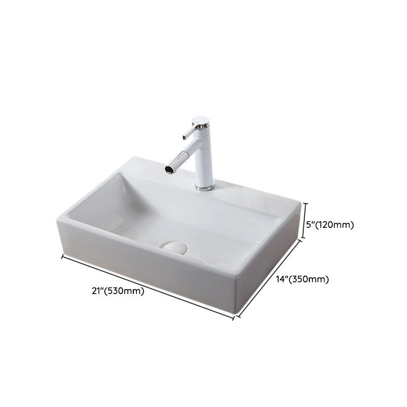 Modern Vessel Bathroom Sink Rectangular Porcelain Drain Vessel Sink(Not Included Faucet)