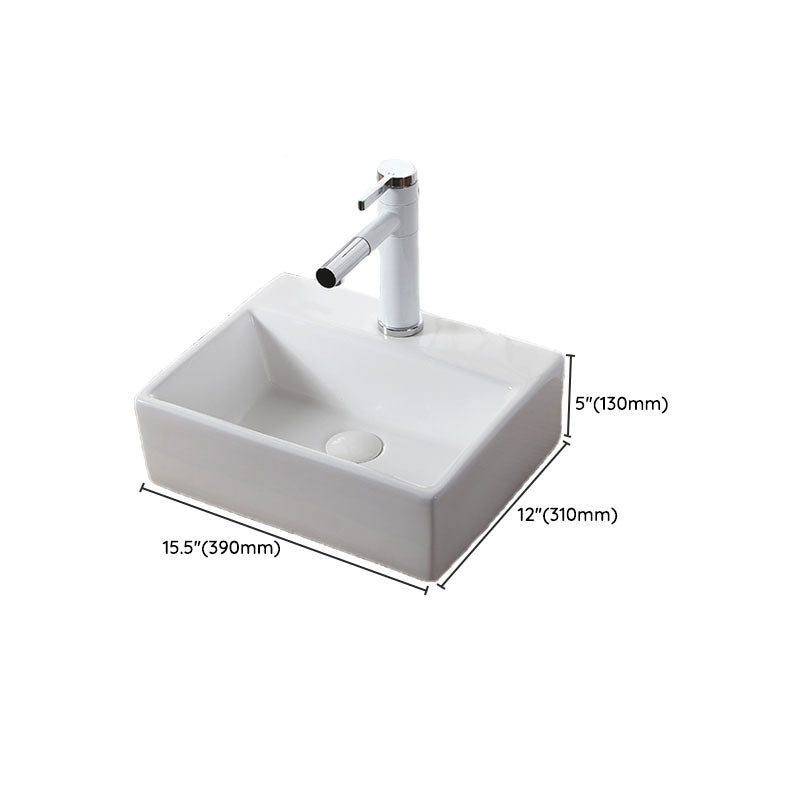 Modern Vessel Bathroom Sink Rectangular Porcelain Drain Vessel Sink(Not Included Faucet)