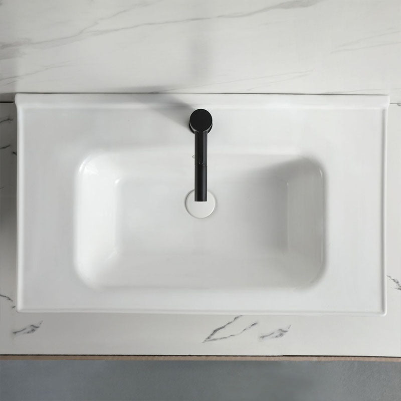 Modern Vessel Sink Rectangular Porcelain Drop-in Bathroom Sink(Not Included Faucet)