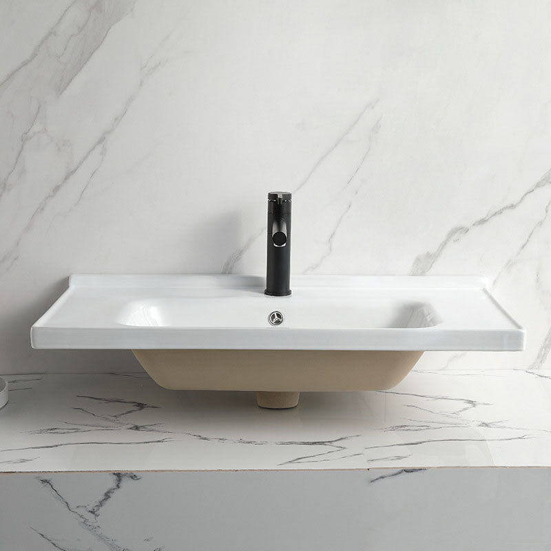 Modern Vessel Sink Rectangular Porcelain Drop-in Bathroom Sink(Not Included Faucet)