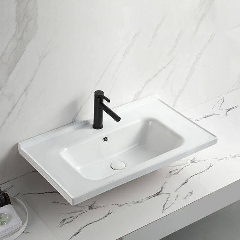 Modern Vessel Sink Rectangular Porcelain Drop-in Bathroom Sink(Not Included Faucet)