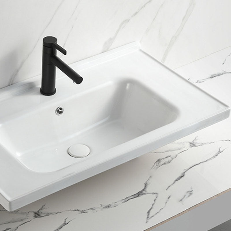 Modern Vessel Sink Rectangular Porcelain Drop-in Bathroom Sink(Not Included Faucet)