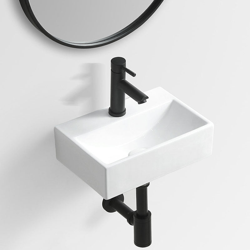 Modern Vessel Sink Rectangular Porcelain Wall Mount Bathroom Sink(Not Included Faucet)