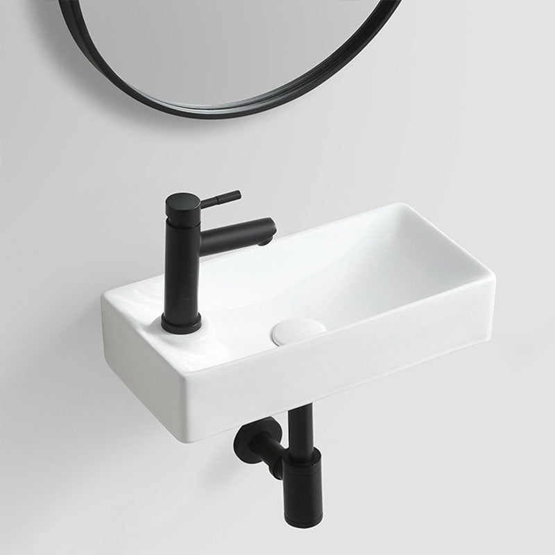 Modern Vessel Sink Rectangular Porcelain Wall Mount Bathroom Sink(Not Included Faucet)