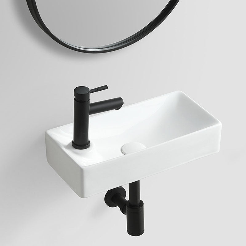 Modern Vessel Sink Rectangular Porcelain Wall Mount Bathroom Sink(Not Included Faucet)