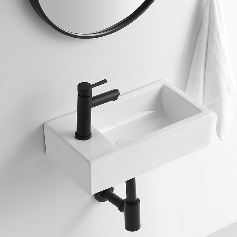 Modern Vessel Sink Rectangular Porcelain Wall Mount Bathroom Sink(Not Included Faucet)