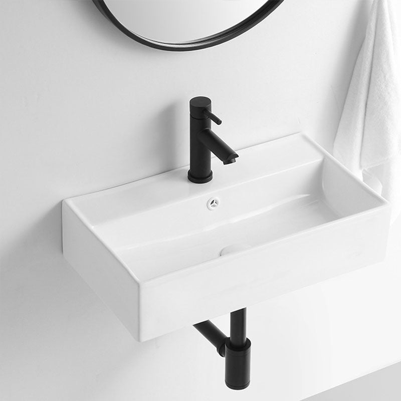 Modern Vessel Sink Rectangular Porcelain Wall Mount Bathroom Sink(Not Included Faucet)