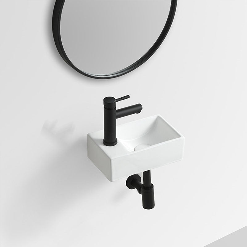 Modern Vessel Sink Rectangular Porcelain Wall Mount Bathroom Sink(Not Included Faucet)