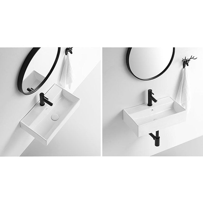 Modern Vessel Sink Rectangular Porcelain Wall Mount Bathroom Sink(Not Included Faucet)