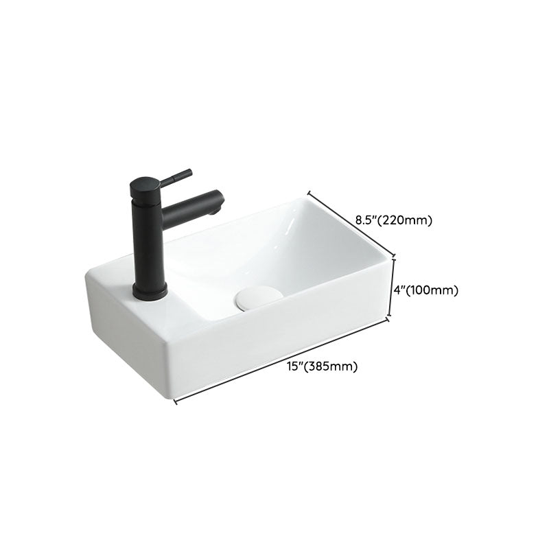 Modern Vessel Sink Rectangular Porcelain Wall Mount Bathroom Sink(Not Included Faucet)
