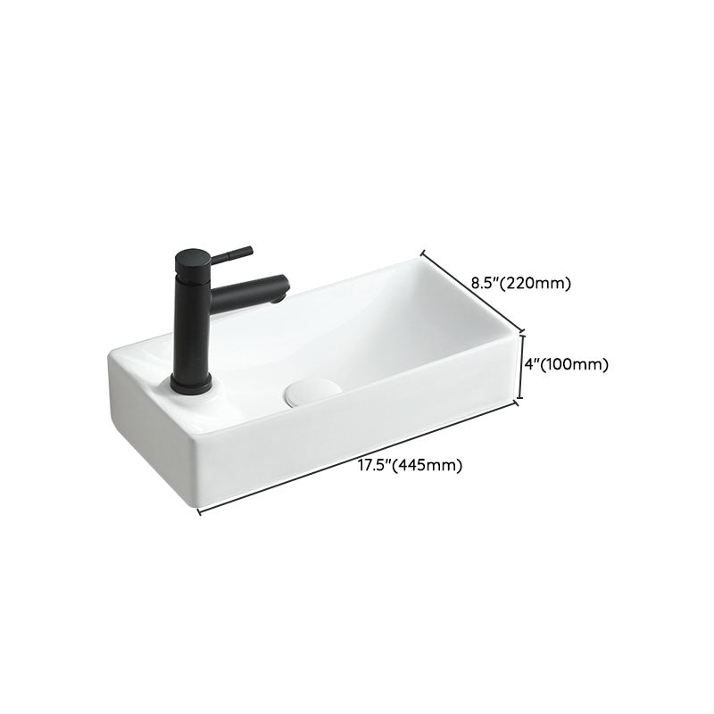 Modern Vessel Sink Rectangular Porcelain Wall Mount Bathroom Sink(Not Included Faucet)