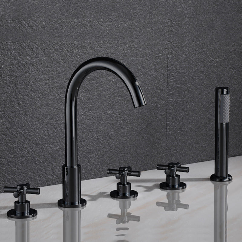 Traditional Roman Tub Faucet Set Copper Deck Mounted Triple Handle Roman Bathtub Faucet