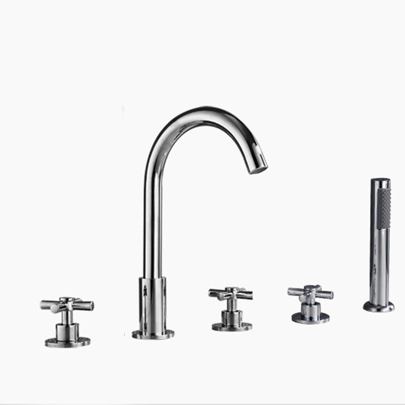 Traditional Roman Tub Faucet Set Copper Deck Mounted Triple Handle Roman Bathtub Faucet