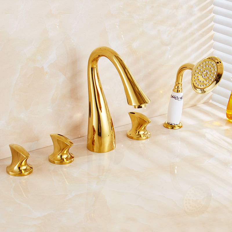 Traditional Roman Tub Faucet Set Copper Deck Mounted Triple Handle Roman Bathtub Faucet