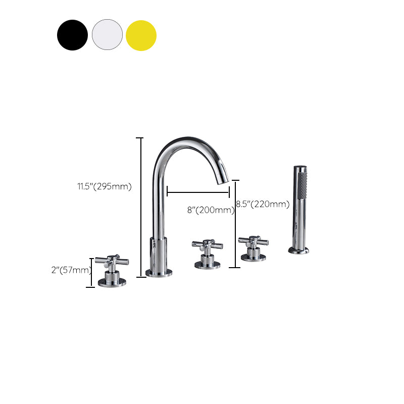 Traditional Roman Tub Faucet Set Copper Deck Mounted Triple Handle Roman Bathtub Faucet