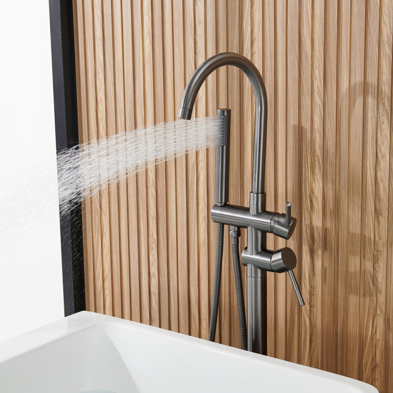 Brass Freestanding Tub Filler Floor Mounted Tub Filler with Lever Handles
