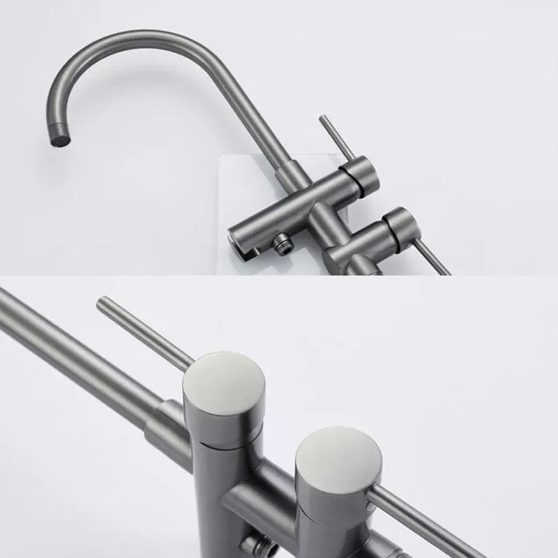 Brass Freestanding Tub Filler Floor Mounted Tub Filler with Lever Handles