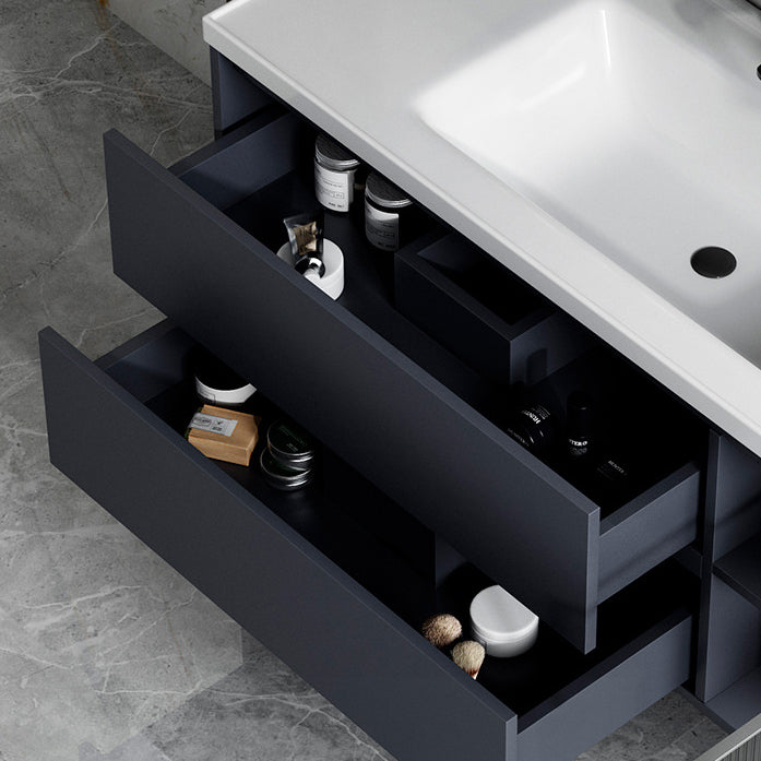 2 Drawers Vanity Mirror Single Sink Wall Mount Rectangle Bathroom Vanity with Door
